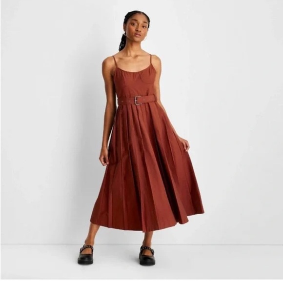Future Collective Spaghetti Strap Midi Dress in Rich Burgundy - Picture 1 of 6